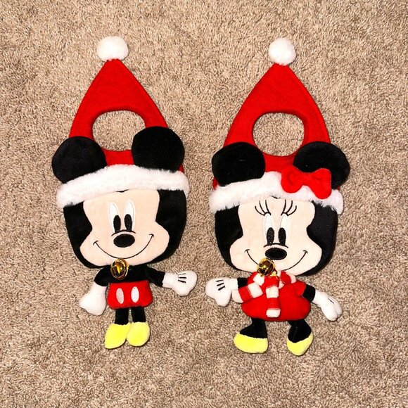 Disney Mickey & Minnie Mouse Set of 2 Christmas Holiday Plush Door Hangers - Picture 1 of 2